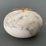 1900 alabaster ball shaped box surmounted by a golden dragonfly