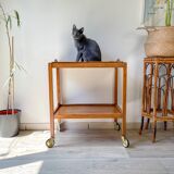 Desserte vintage en bois à roulettes plateau amovible