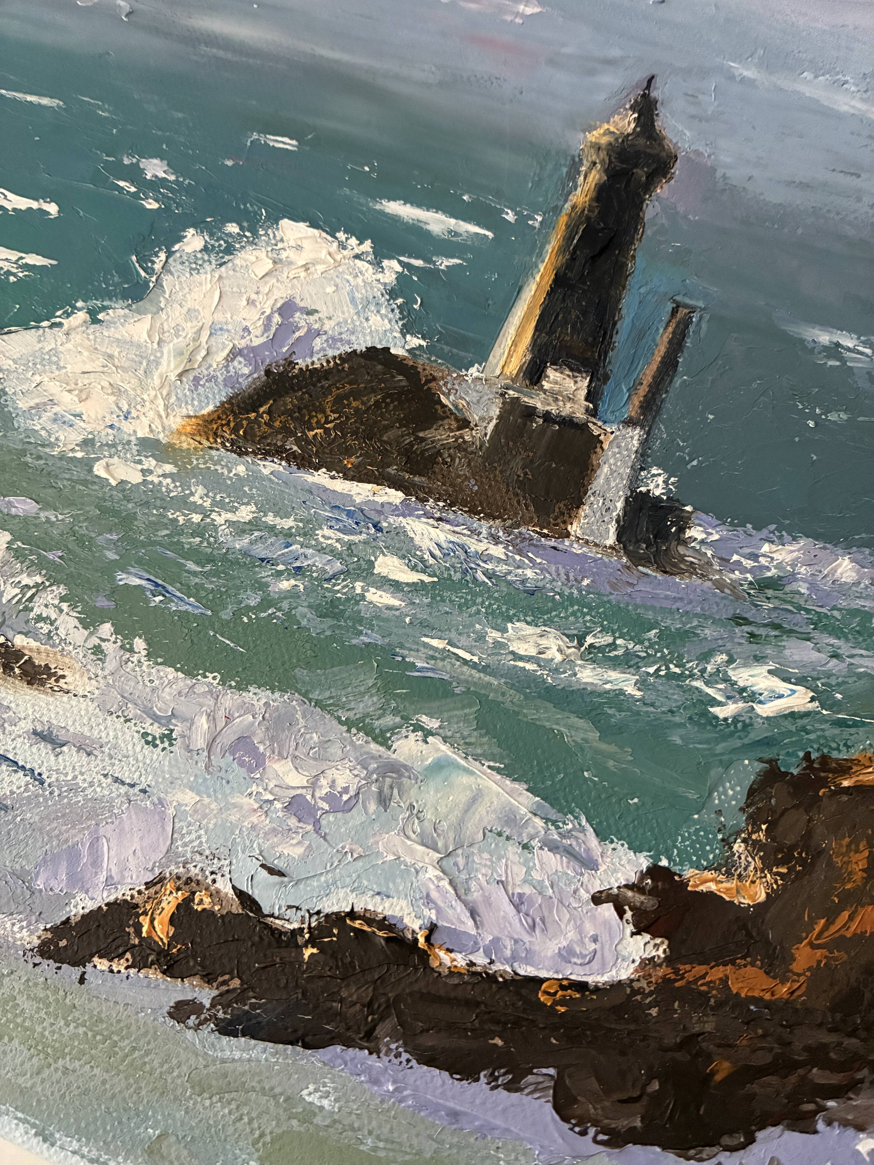 Oil painting on canvas Lighthouse Raz de Sein