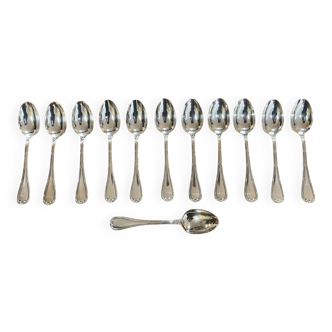Series of 12 silver metal spoons Christofle model Ribbons
