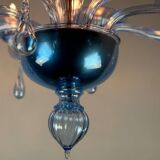 Blue murano glass venetian chandelier, 8 light arms