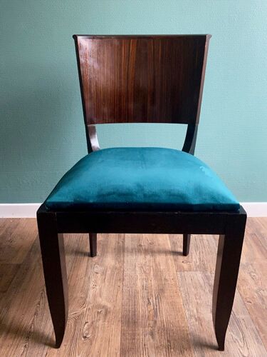 Suite de 6 chaises Art Déco 1935 ébene de Macassar assises restaurées