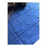 Drap ancien en lin et coton teinté en bleu Méditerranée