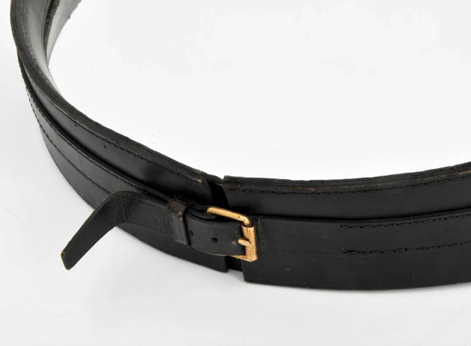 Jacques Adnet pair of circular leather and brass mirrors