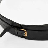 Jacques Adnet pair of circular leather and brass mirrors