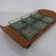 Teak tray with glass bowls by Jens Quistgaard for IHQ Dansk Designs, 1960s, set of 7.