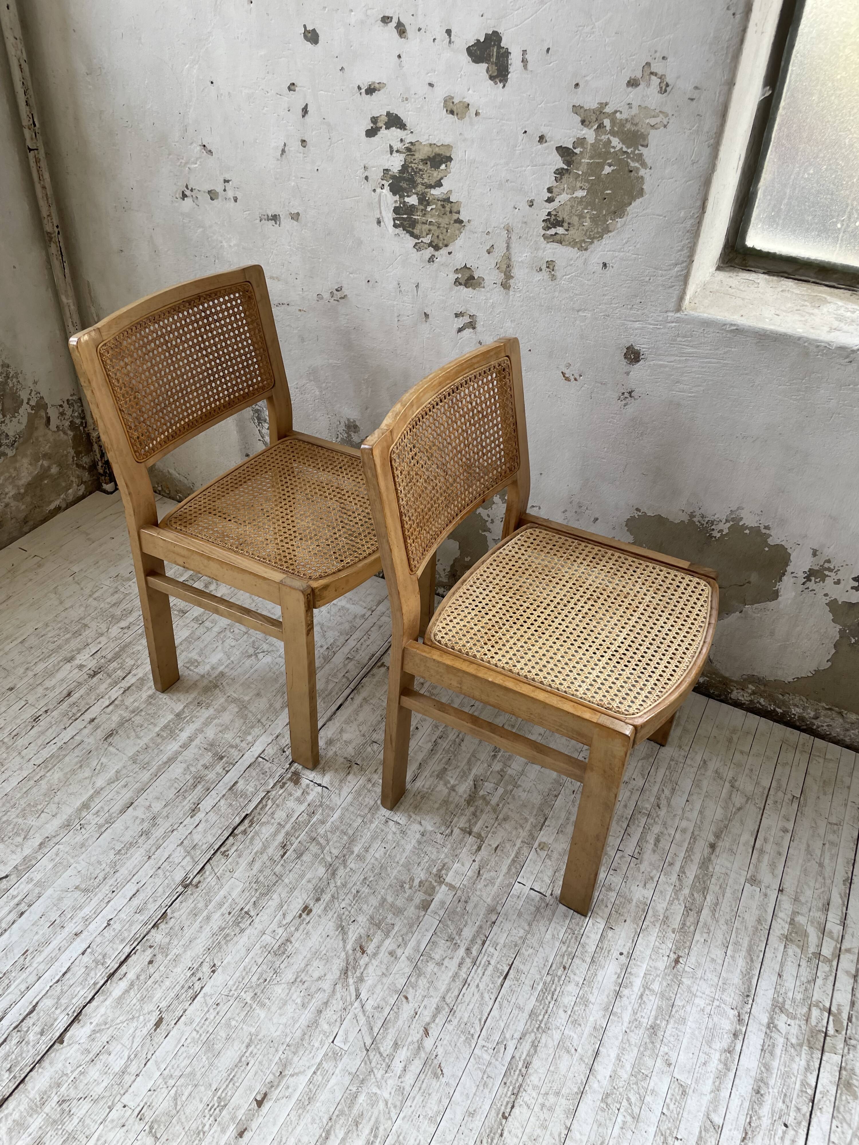 Pair of Baumann chairs beech and cannage