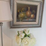 Oil on canvas painting still life with grapes, signed Burnett