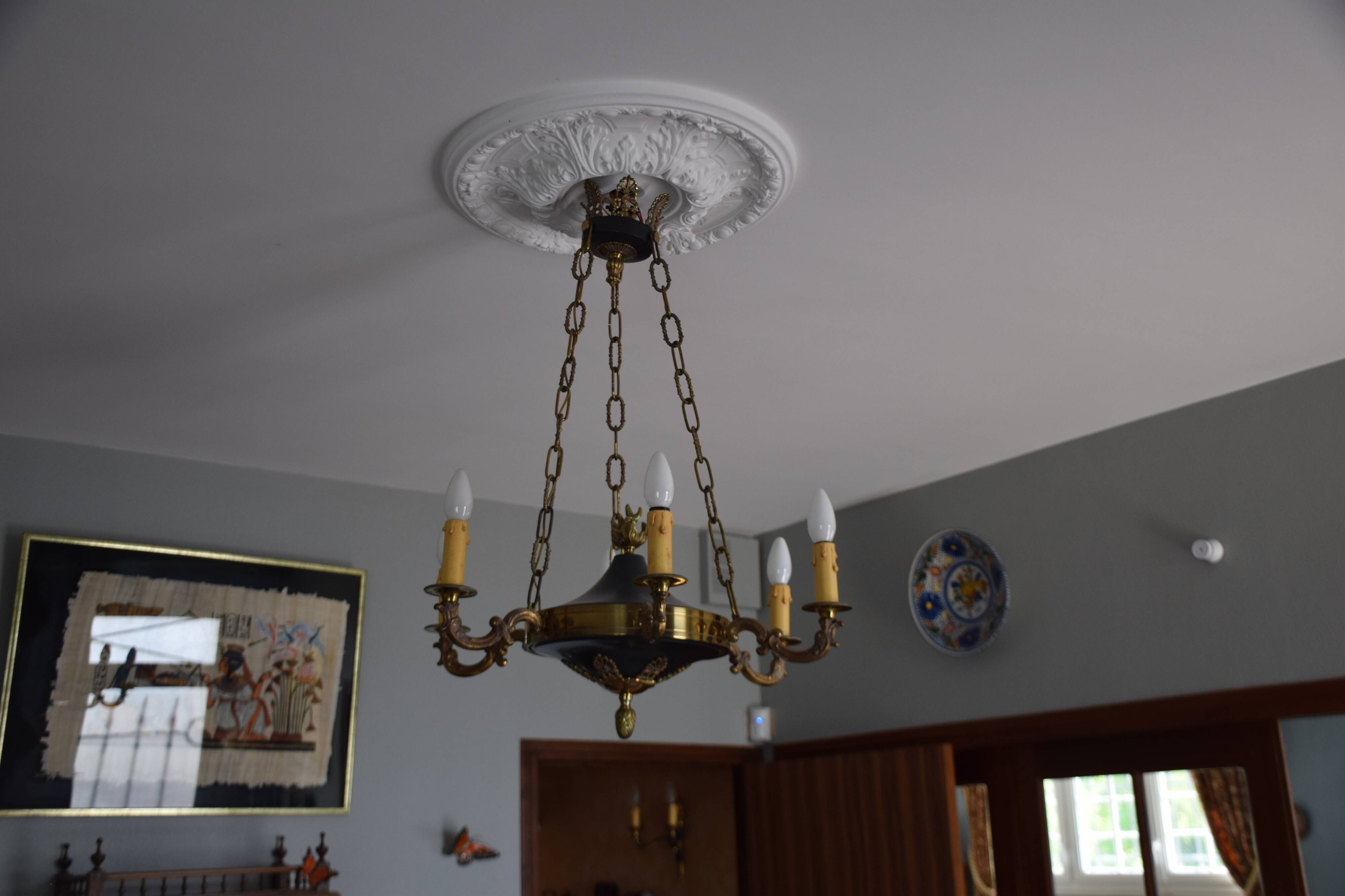 Suspension/chandelier, metal and bronze, 6 arms candles