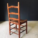 Low rustic ladder back dining chairs in oak and rush, Belgium, 1950s, set of 6.