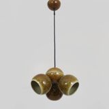3-light chandelier with glazed sandstone balls. 50s-60s Italy
