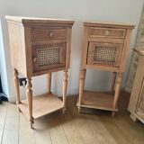 Pair of solid wood cane bedside or nightstands