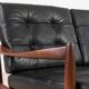 Scandinavian Three-Seat Sofa in Solid Wood and Black Leather, 1960s