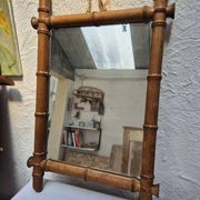 Vintage wooden mirror imitating bamboo