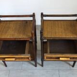 Pair of bedside tables in rattan and woven wicker from the 70s