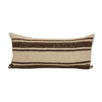 15" x 32" Ethnic Wool Turkish Lumbar Kilim Pillow Cover, Geometric Patterned Anatolian Kilim Pillow