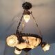 Art Deco alabaster and bronze chandelier, 7-light fixture
