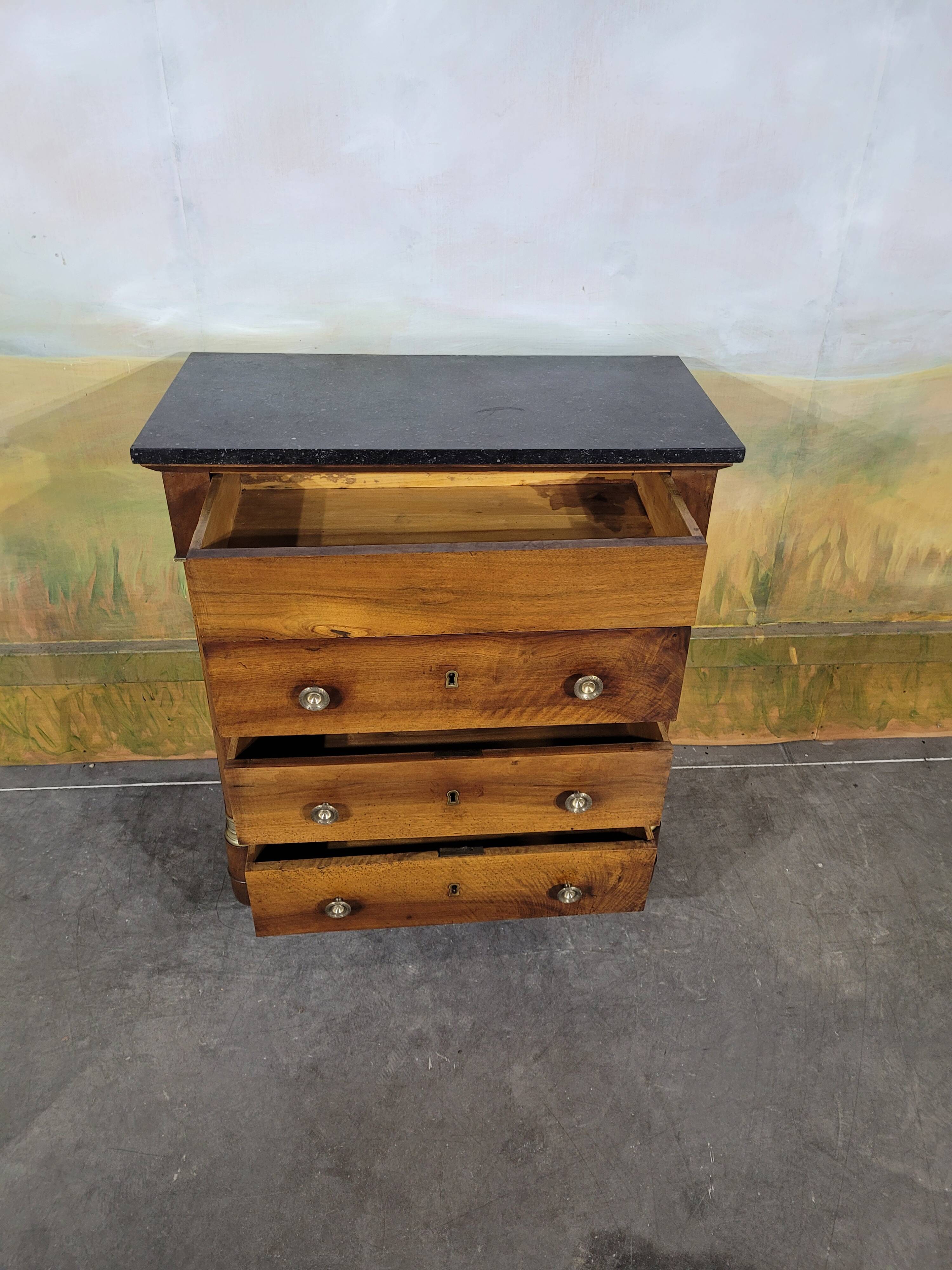 Small Empire-style chest of drawers in solid walnut