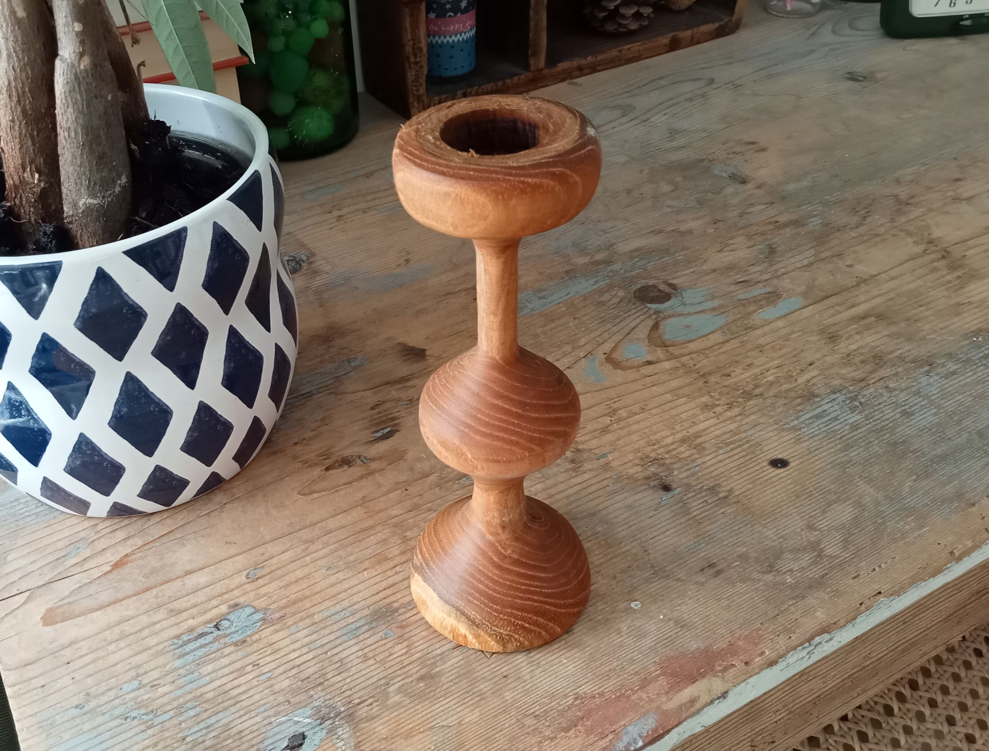 Vintage olive wood candle holder