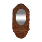 Wicker rattan mirror with shelf