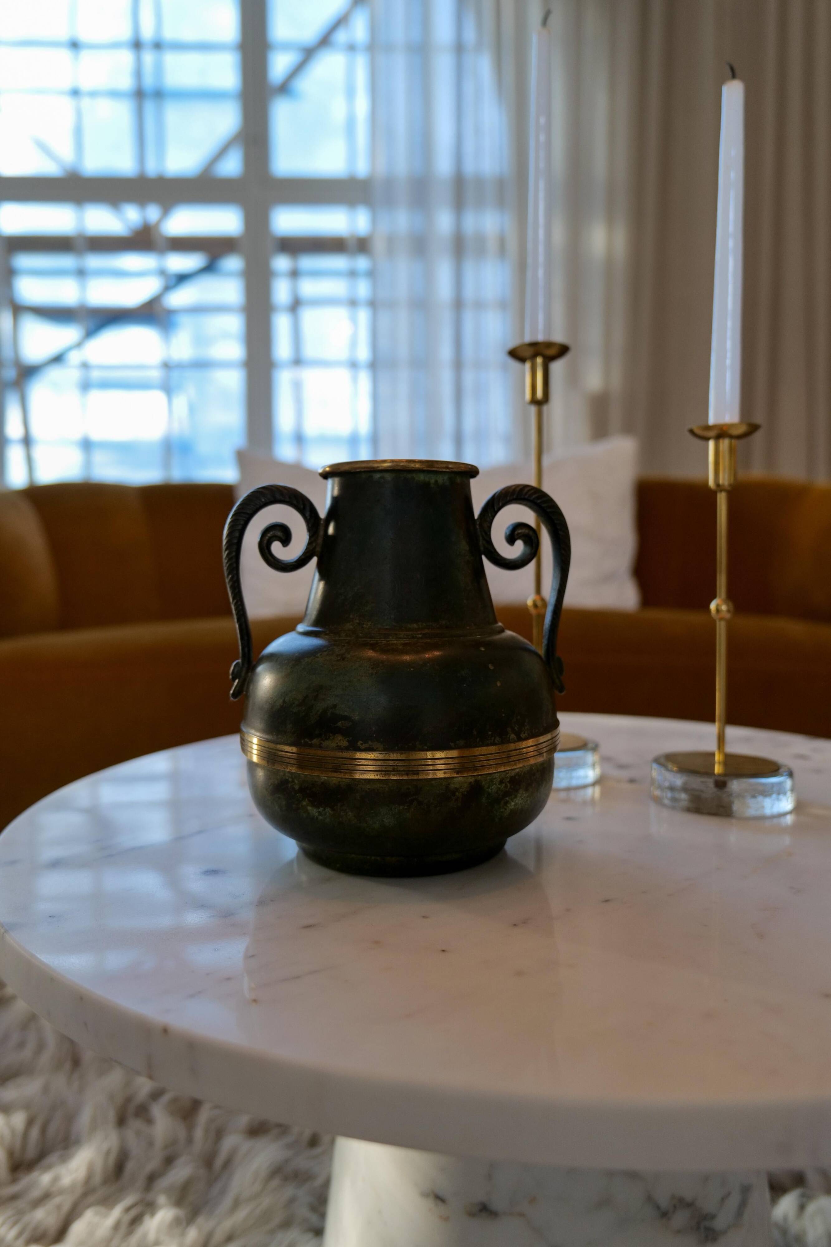 Art Deco vase in bronze and brass by SVM Handarbete, Sweden 1940s