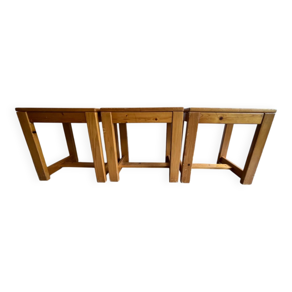 Lot de 3 tabourets en bois massif – Design rustique montagnard