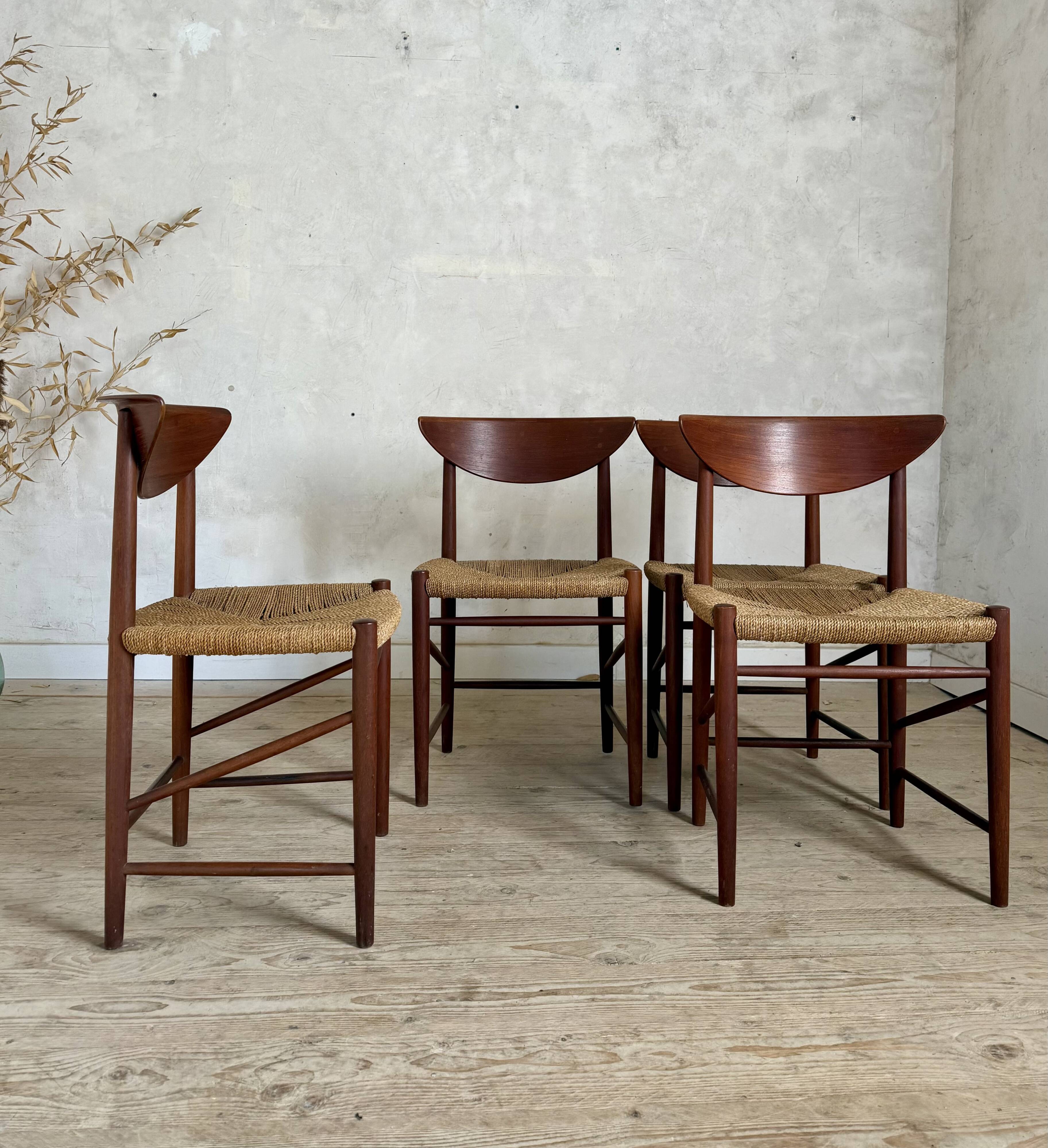 Danish vintage chairs in teak and cord by Peter Hvidt