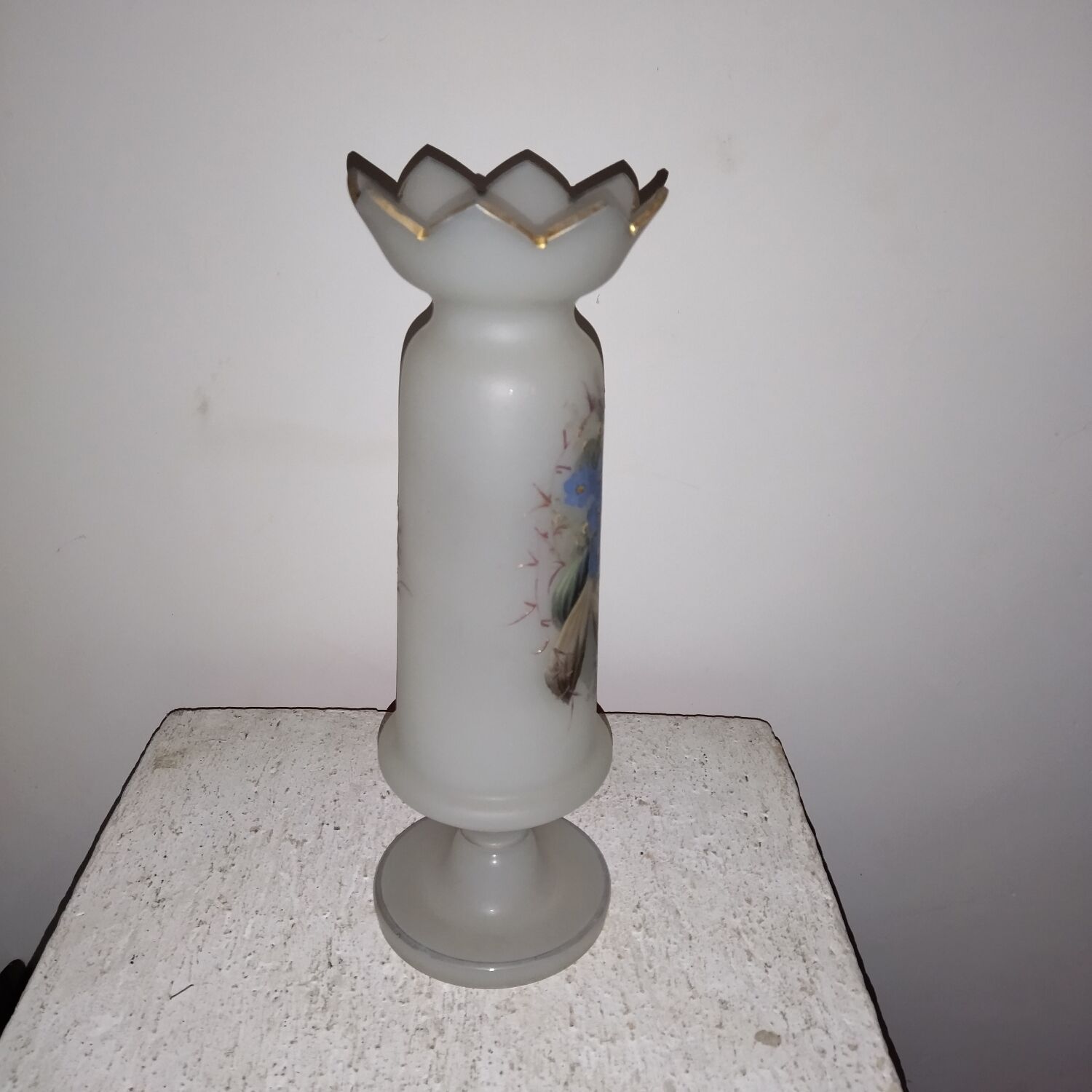 Enamelled opaline glass vase