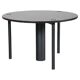 Round dining table in black lacquered metal with a granite top.