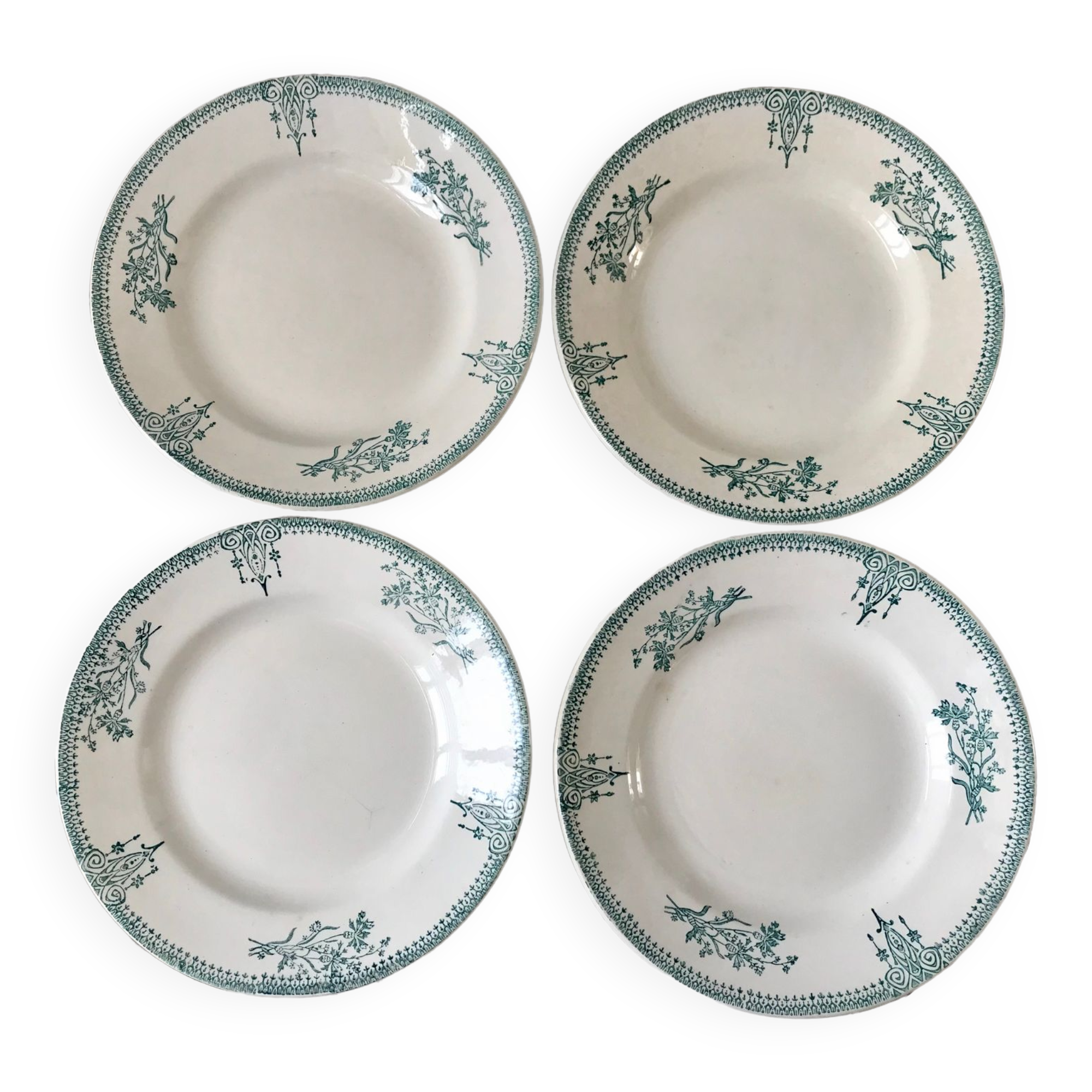 Set of 4 flat plates Terre de Fer Saint-Amand XIXth