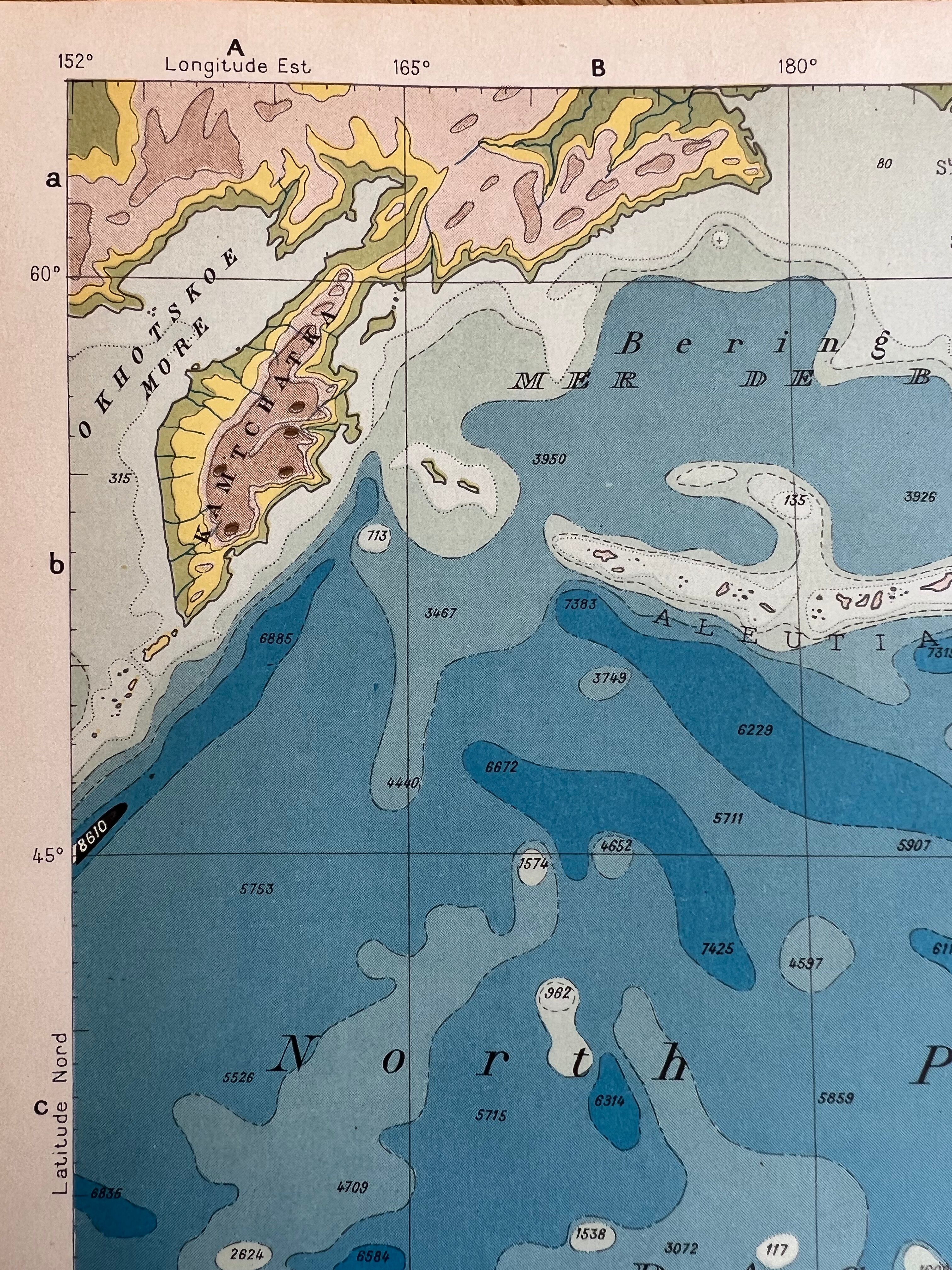 Old physical map of the New World — Pacific Ocean, Americas