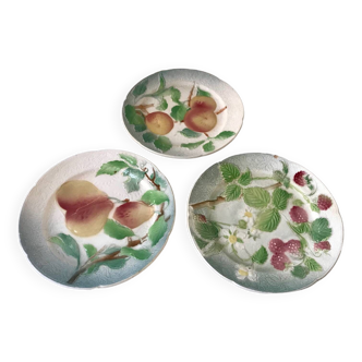 Trio of St Clement dessert plates in 19th century slip