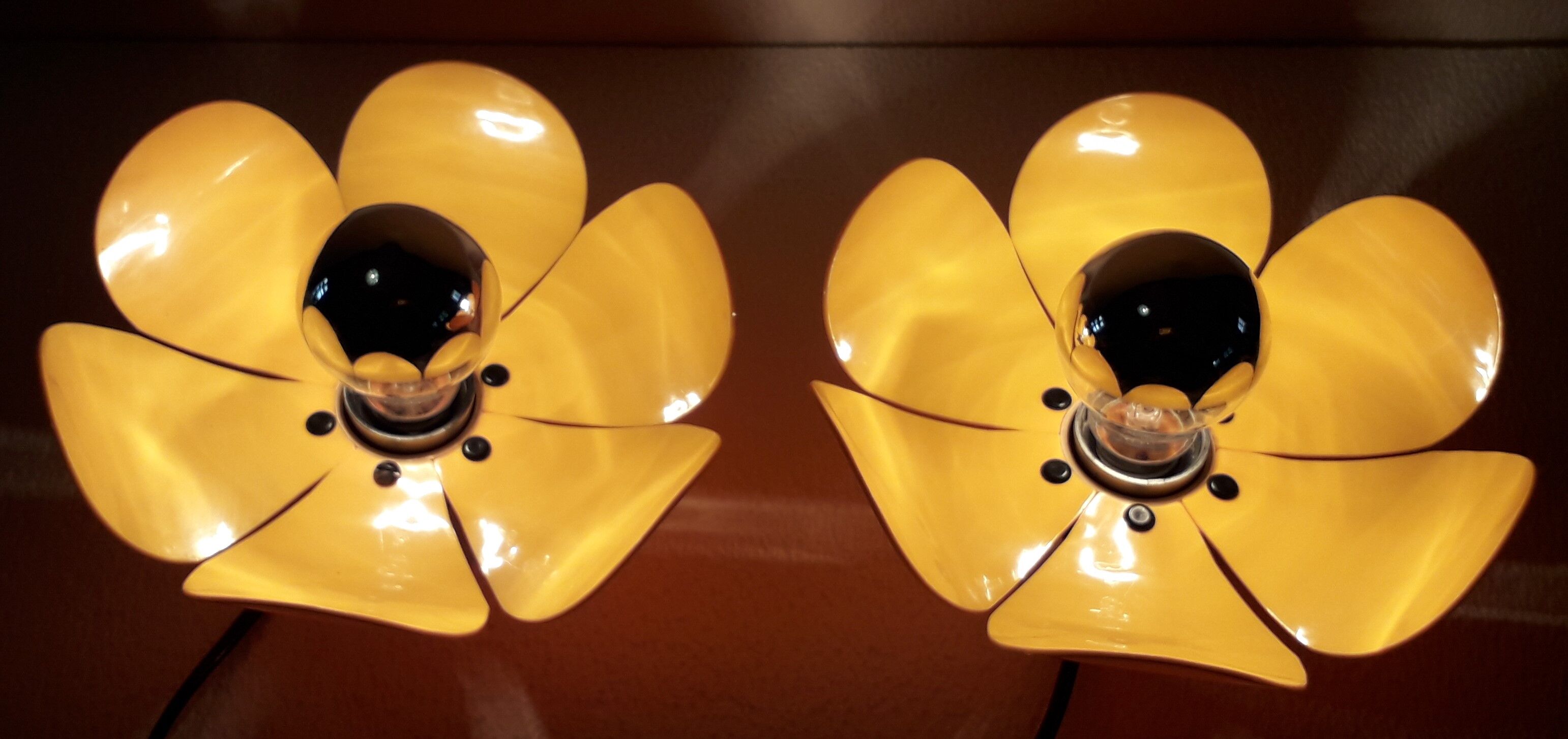 Duo of orange flower wall lamps 70