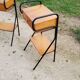 Pair of bedside tables from the 60s in gilded oak and tubes stamped Descher