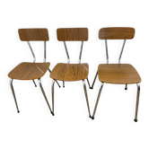 Set of 3 vintage French kitchen chairs, formica & chrome, 1960s-70s