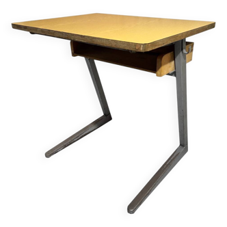 Small vintage wooden and iron school desk from 1960-1970