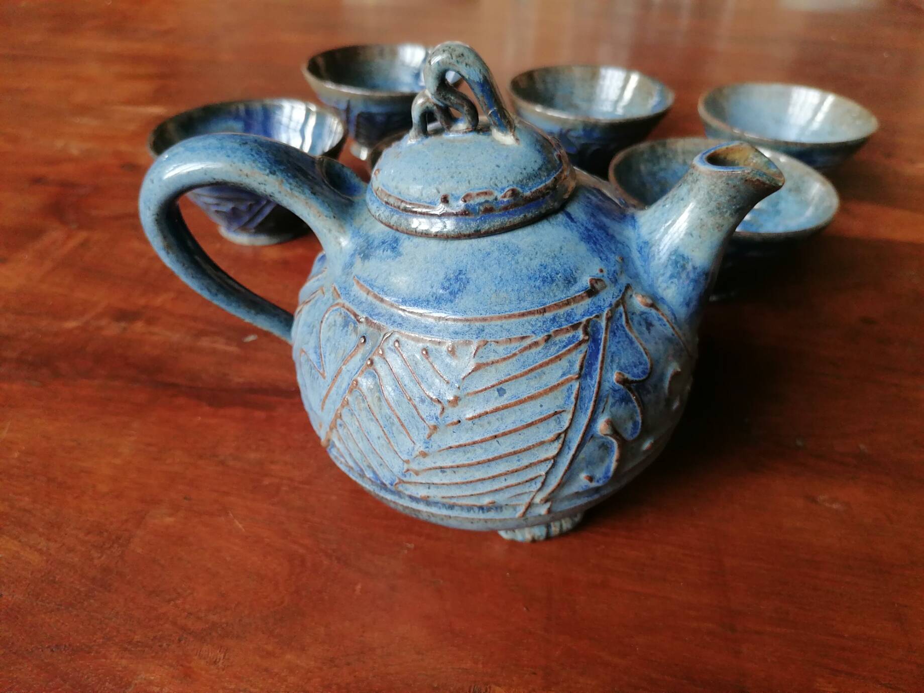 Blue slipware tea set - Bernard Leclerc