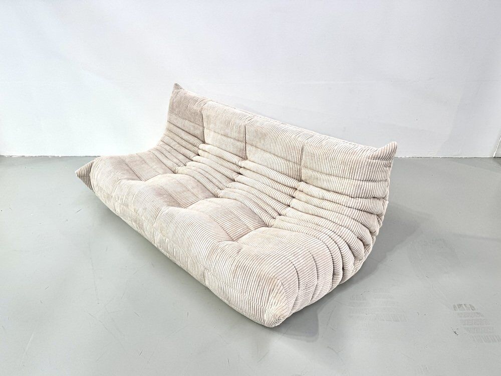 Togo sofa in beige corduroy attributed to Michel Ducaroy for Ligne Roset