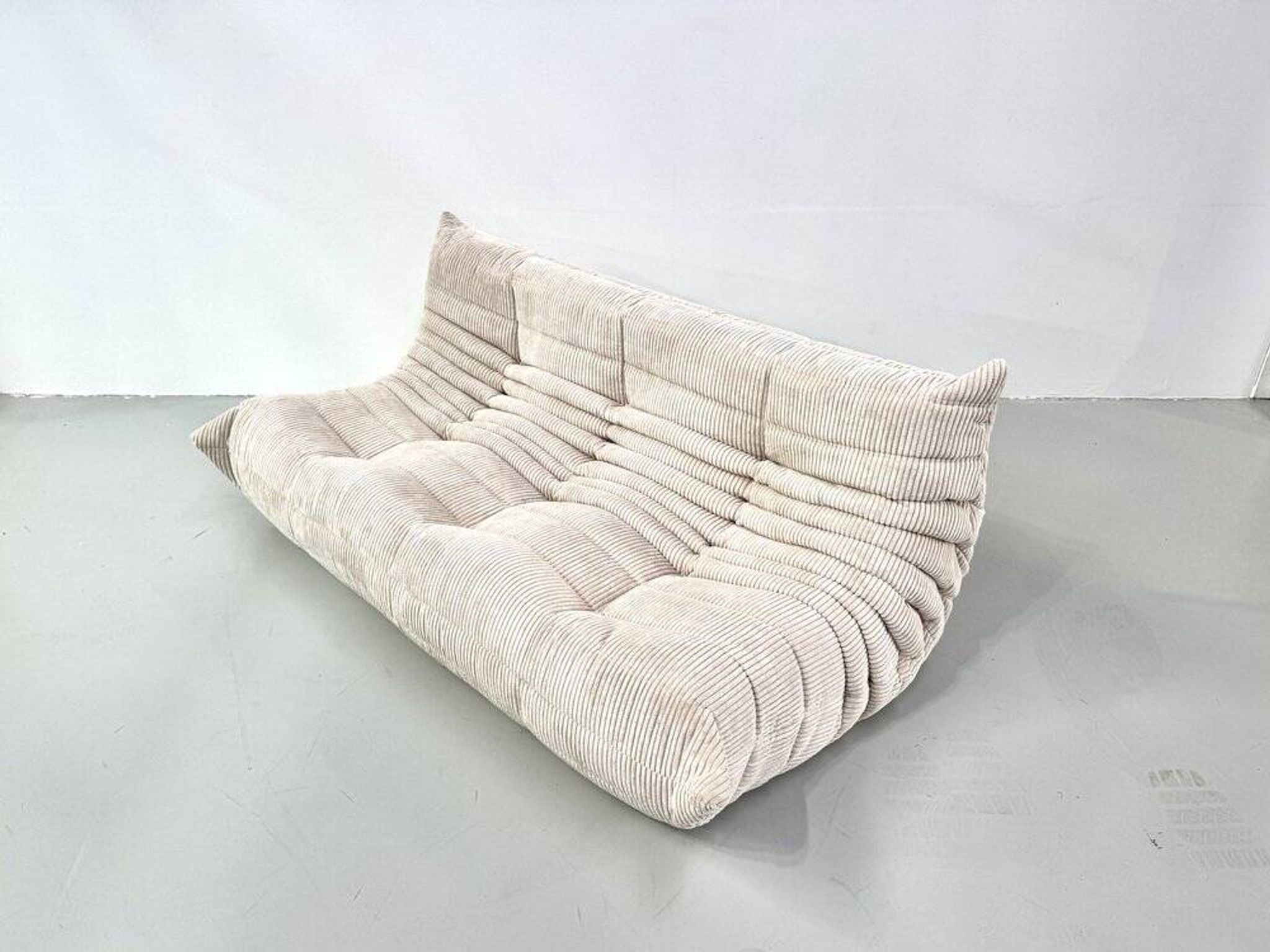 Togo sofa in beige corduroy attributed to Michel Ducaroy for Ligne Roset