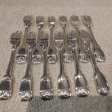 12 silver-plated metal snail forks by silversmith Noel Collet, shell design