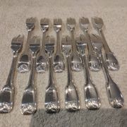12 silver-plated metal snail forks by silversmith Noel Collet, shell design