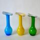 trio of designer vases in yellow, green and blue opaline from the 60s