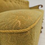 1960s, 3-seater Danish sofa, cotton/wool furniture fabric, solid oak wood.