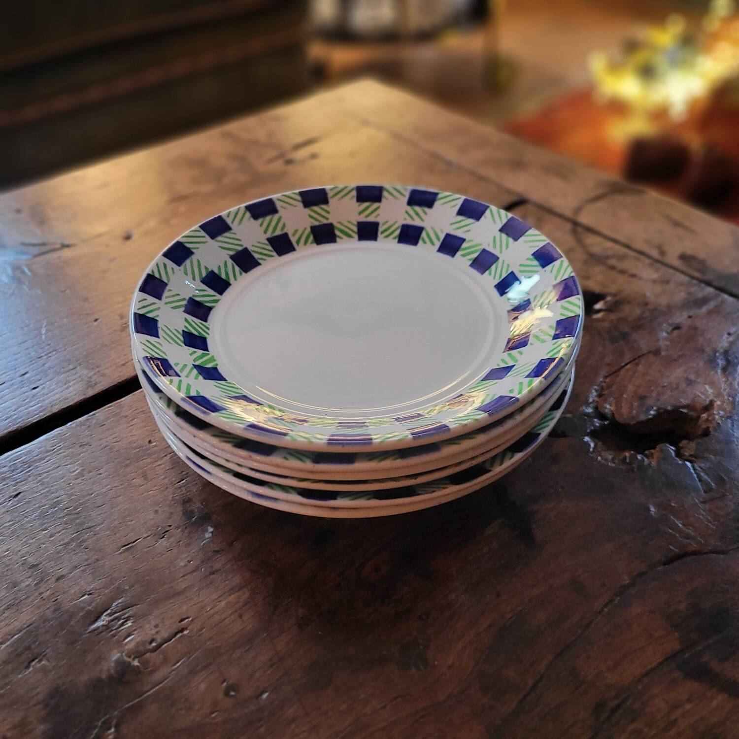 Digoin Sarreguemines dessert plates – Plaid pattern – 1970s