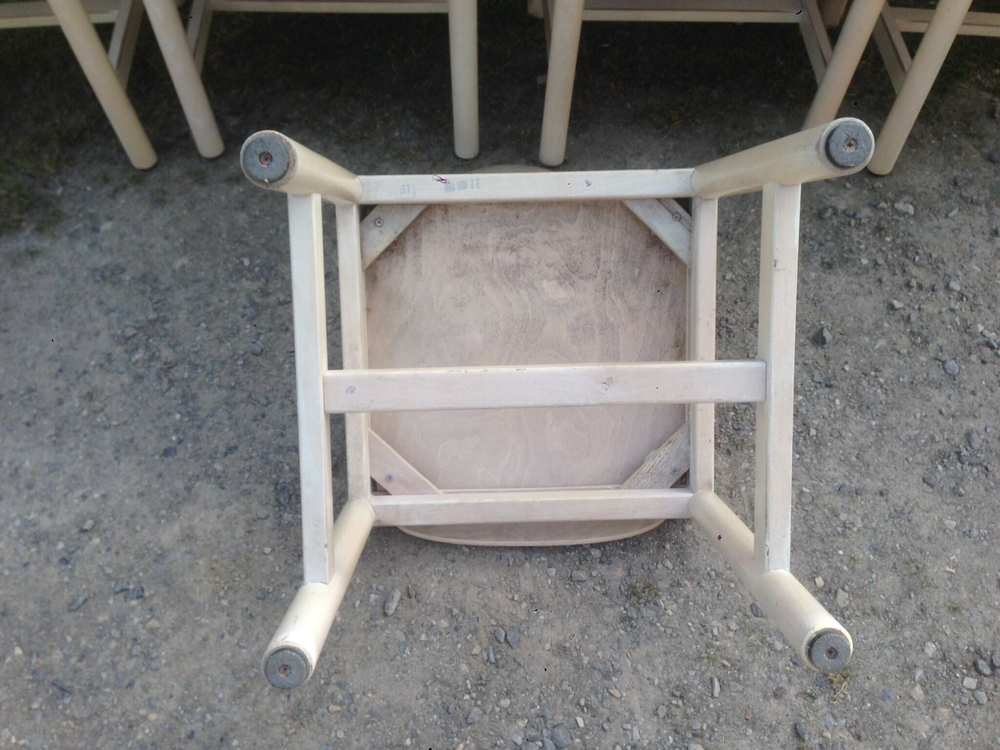 Original white lace-up vintage chairs (series of 8) stamp manufacturer L E 1995