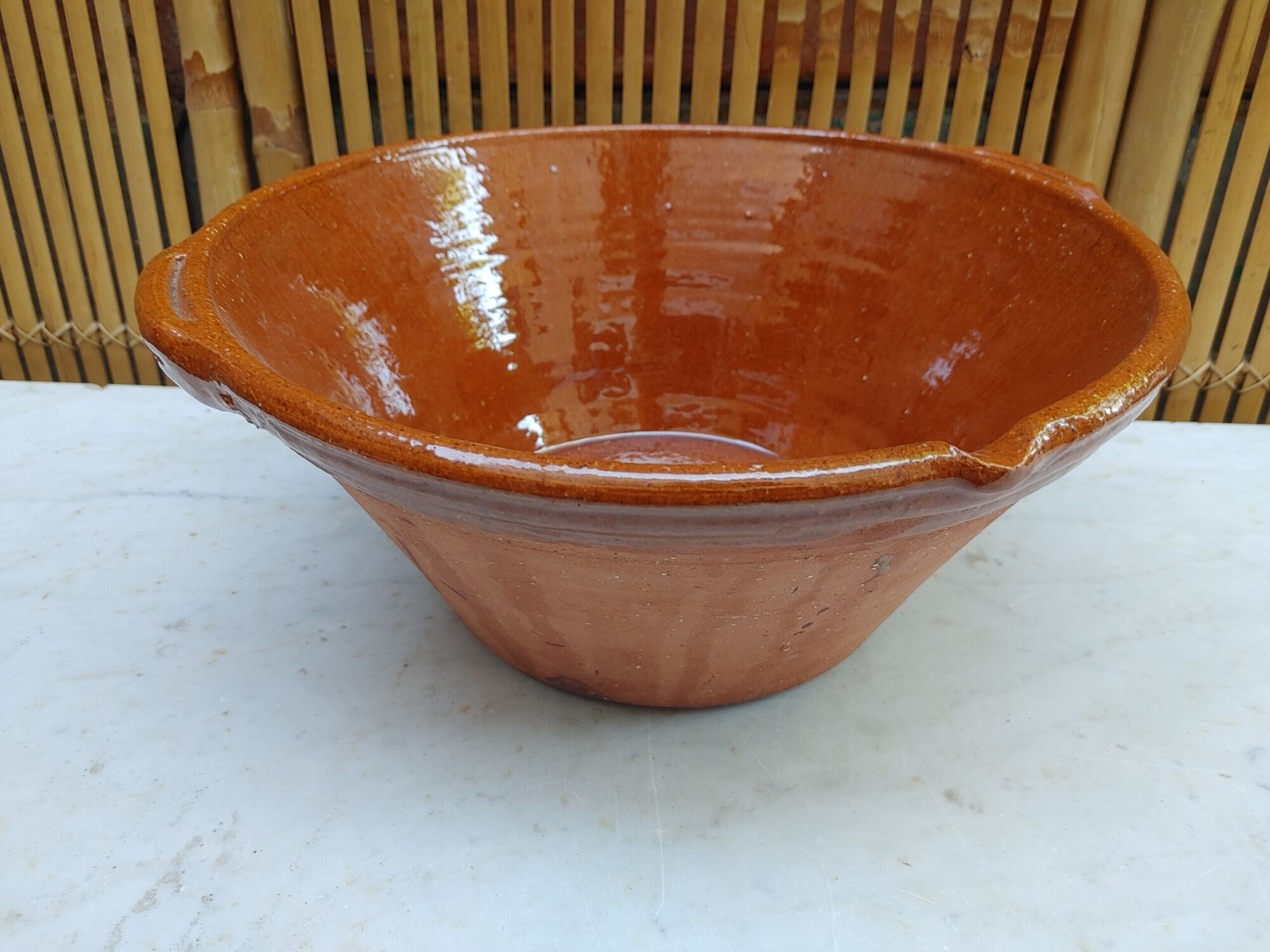 Ancient provençal tian in varnished terracotta - ø 34/35.5 cm