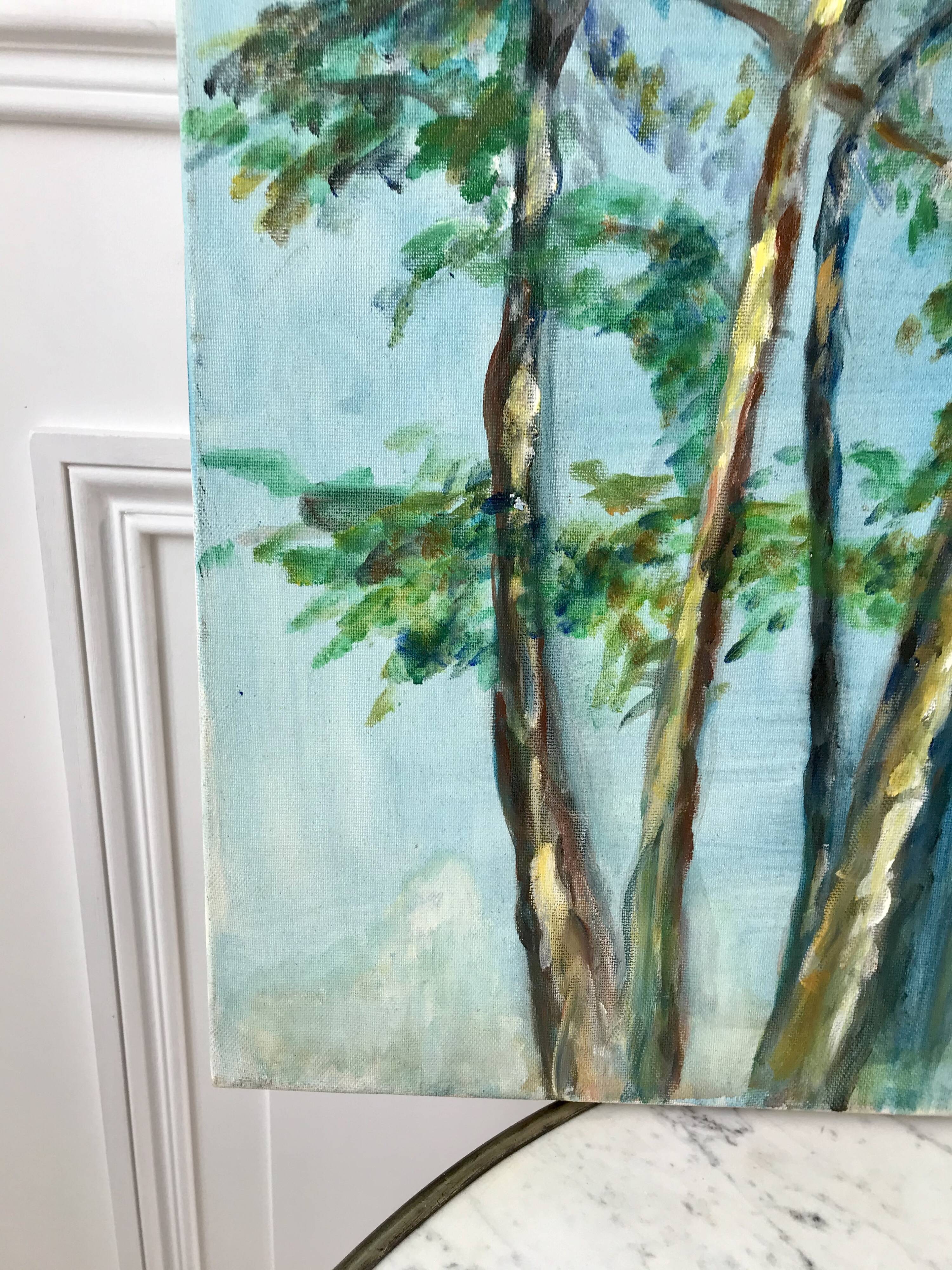 Tableau huile sur toile paysage arbre signé vintage