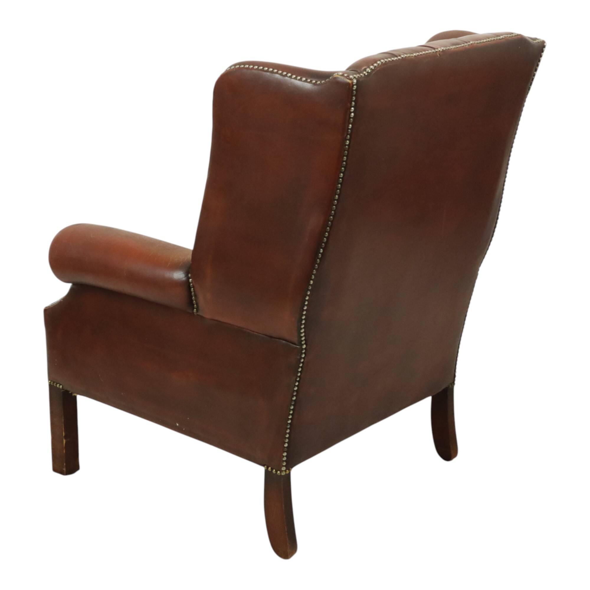 Antique Chesterfield armchair Brown leather wingback chair