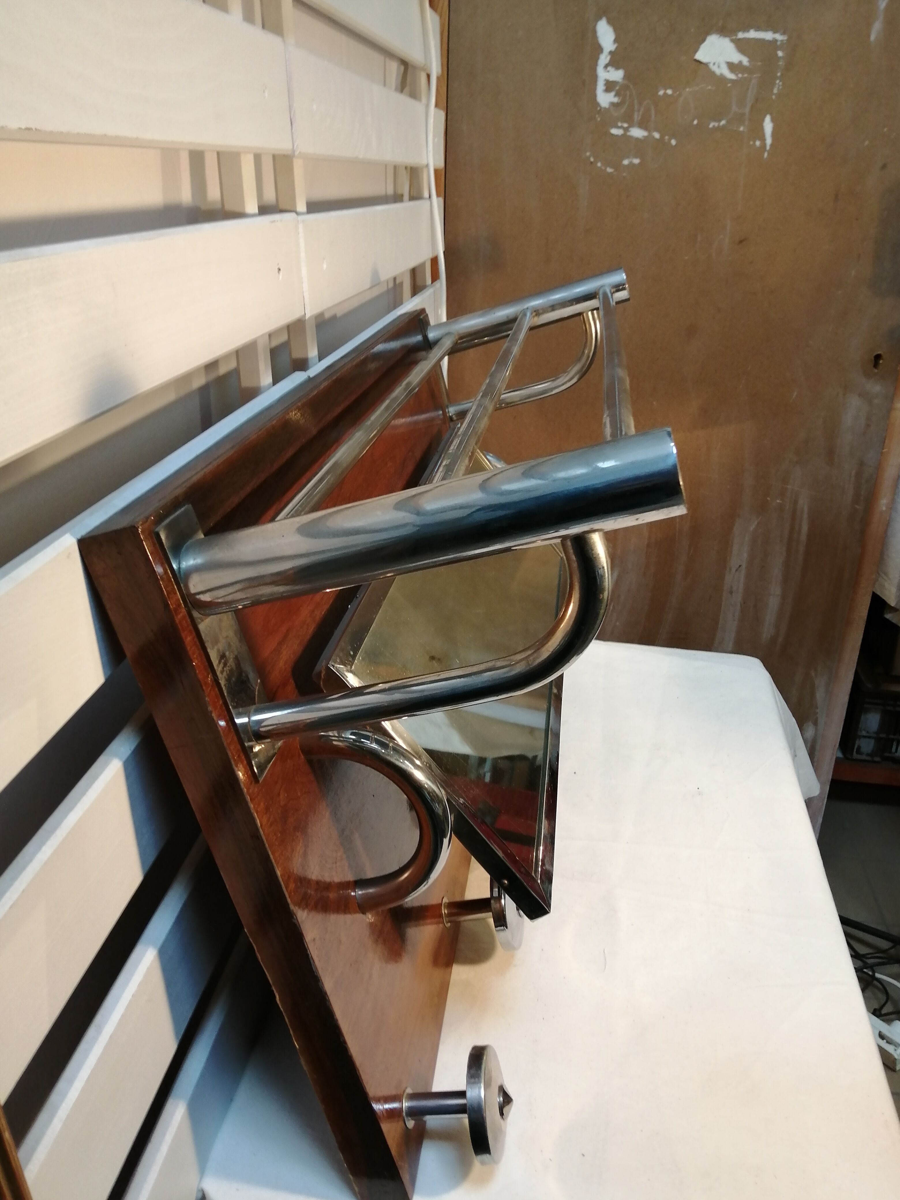 Art Deco wall rack - wood and chrome - vintage