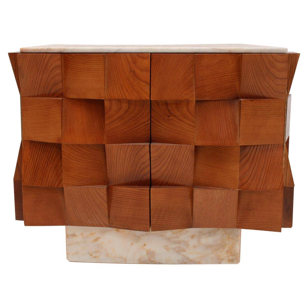 Brutalist Style Sideboard Made of Wood and Siena Marble, Italy